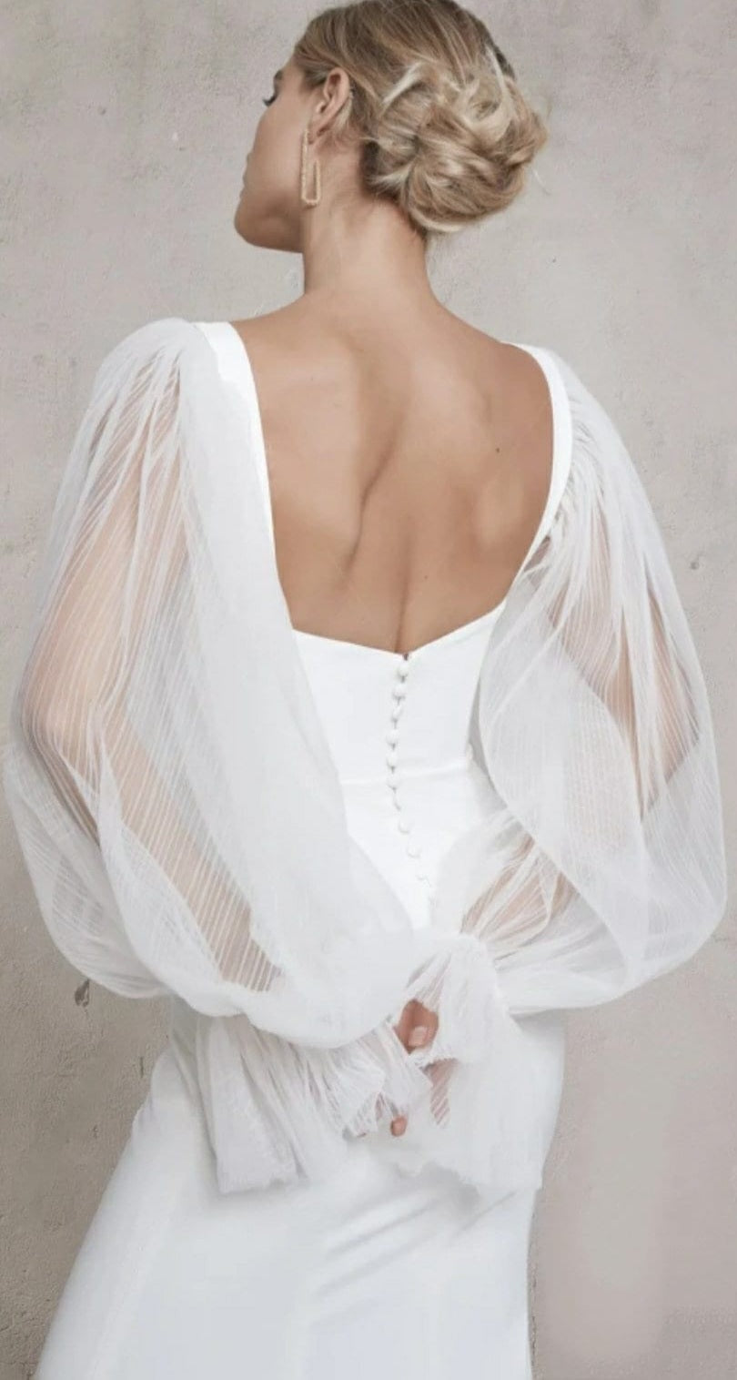Contemporary Plisse Tulle Stretch Crepe Full Statement Detached Sleeves