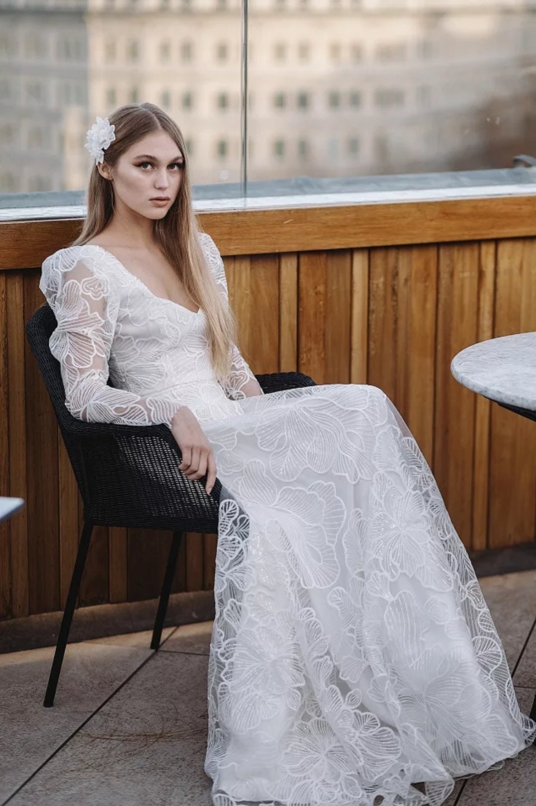 Tropical Floral Lace Wedding Dress