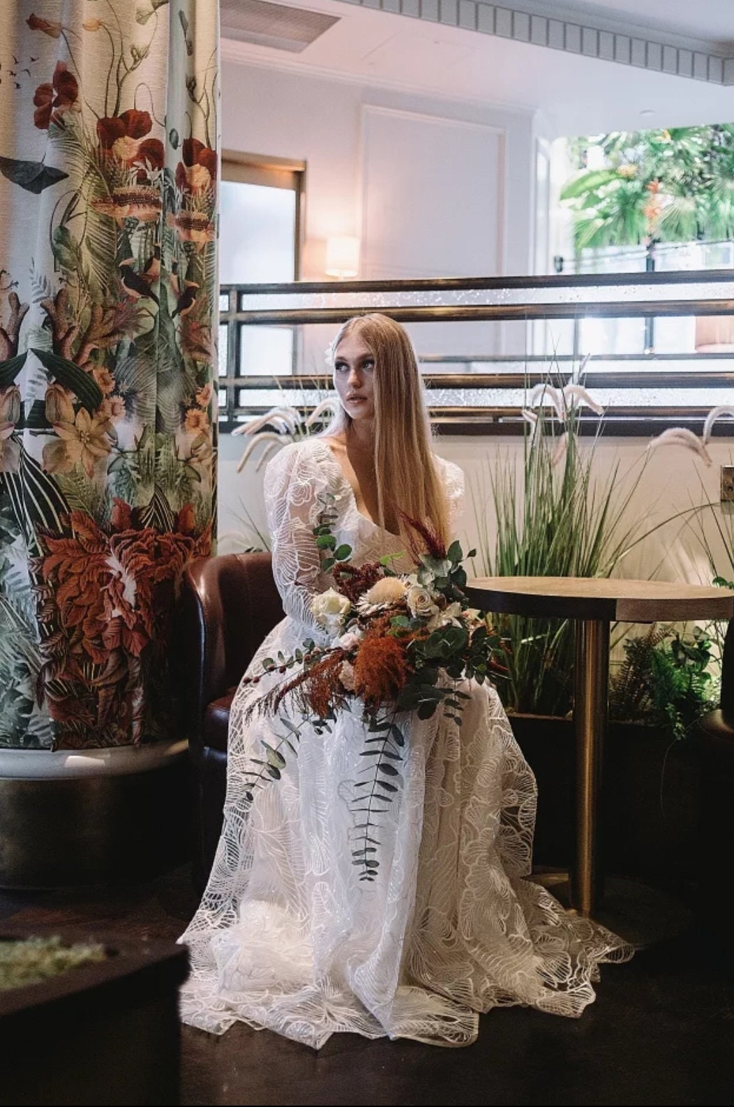 Tropical Floral Lace Wedding Dress