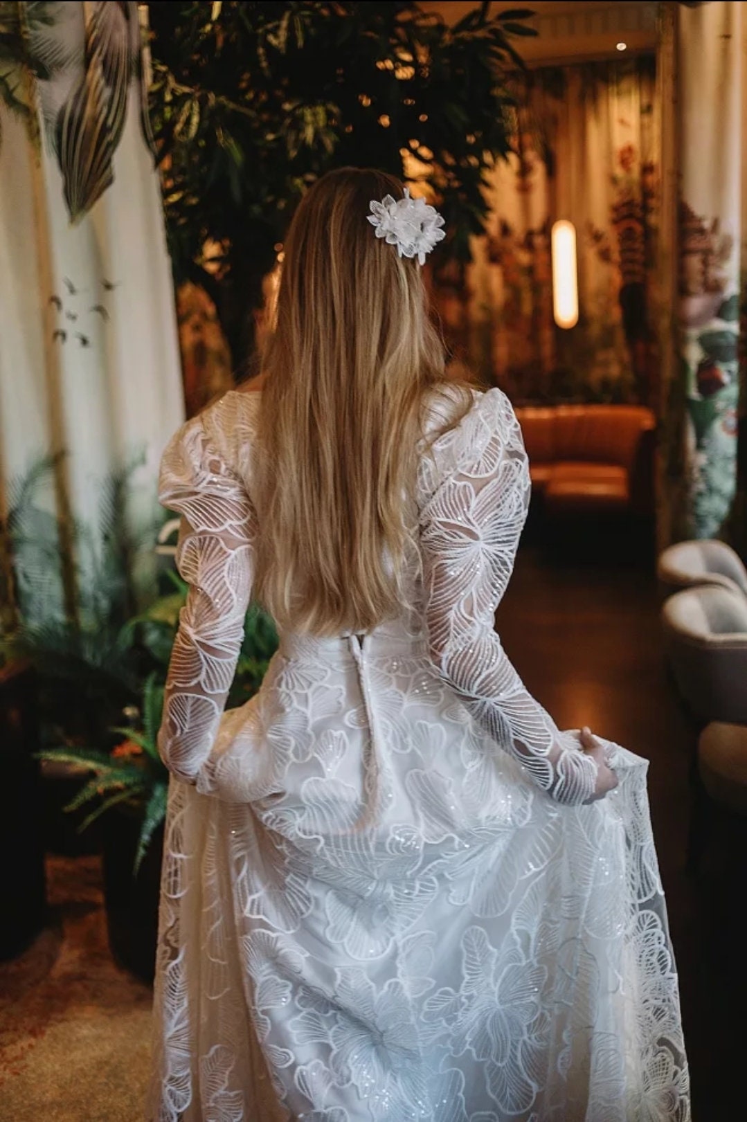 Tropical Floral Lace Wedding Dress