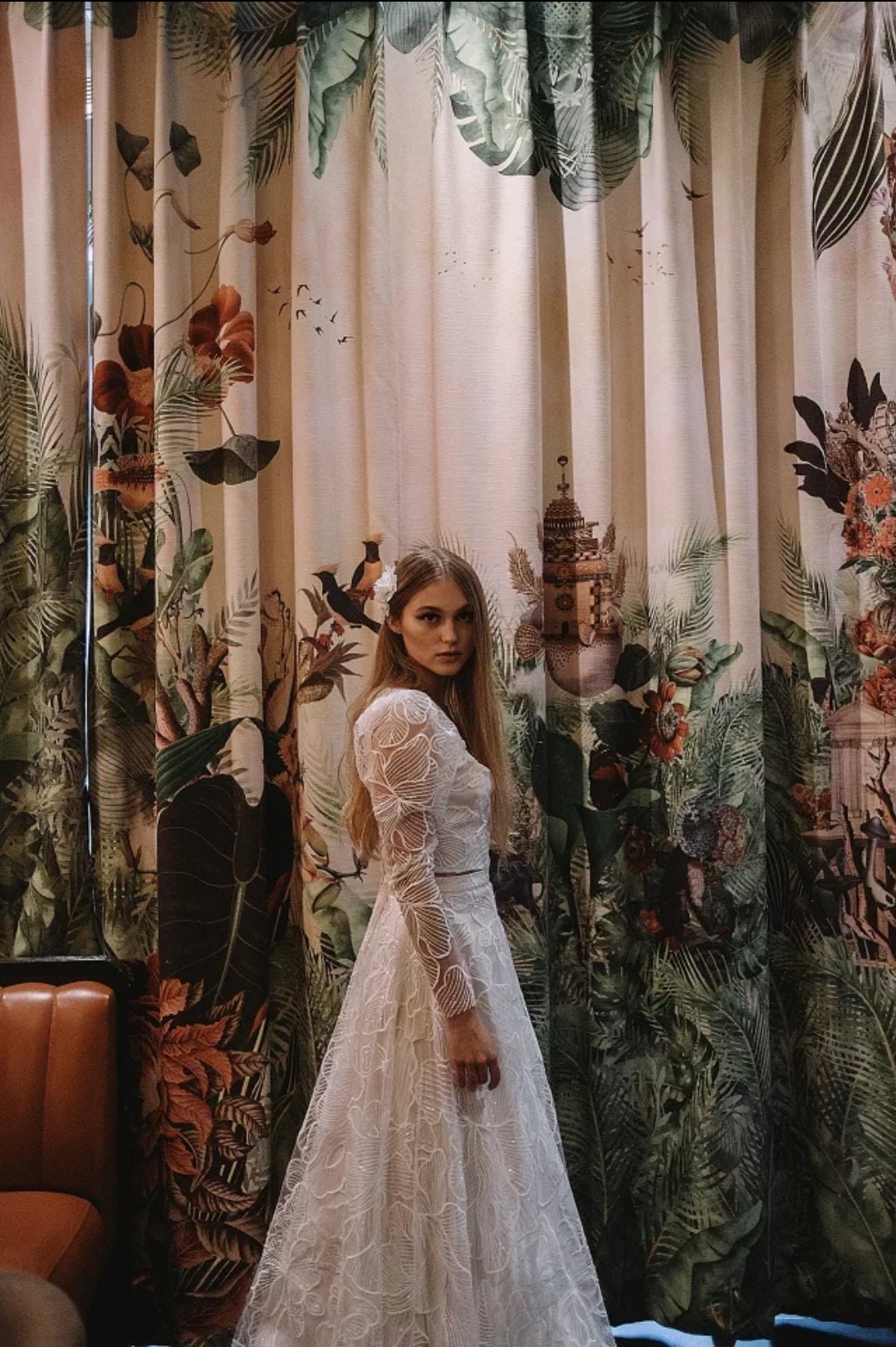 Tropical Floral Lace Wedding Dress