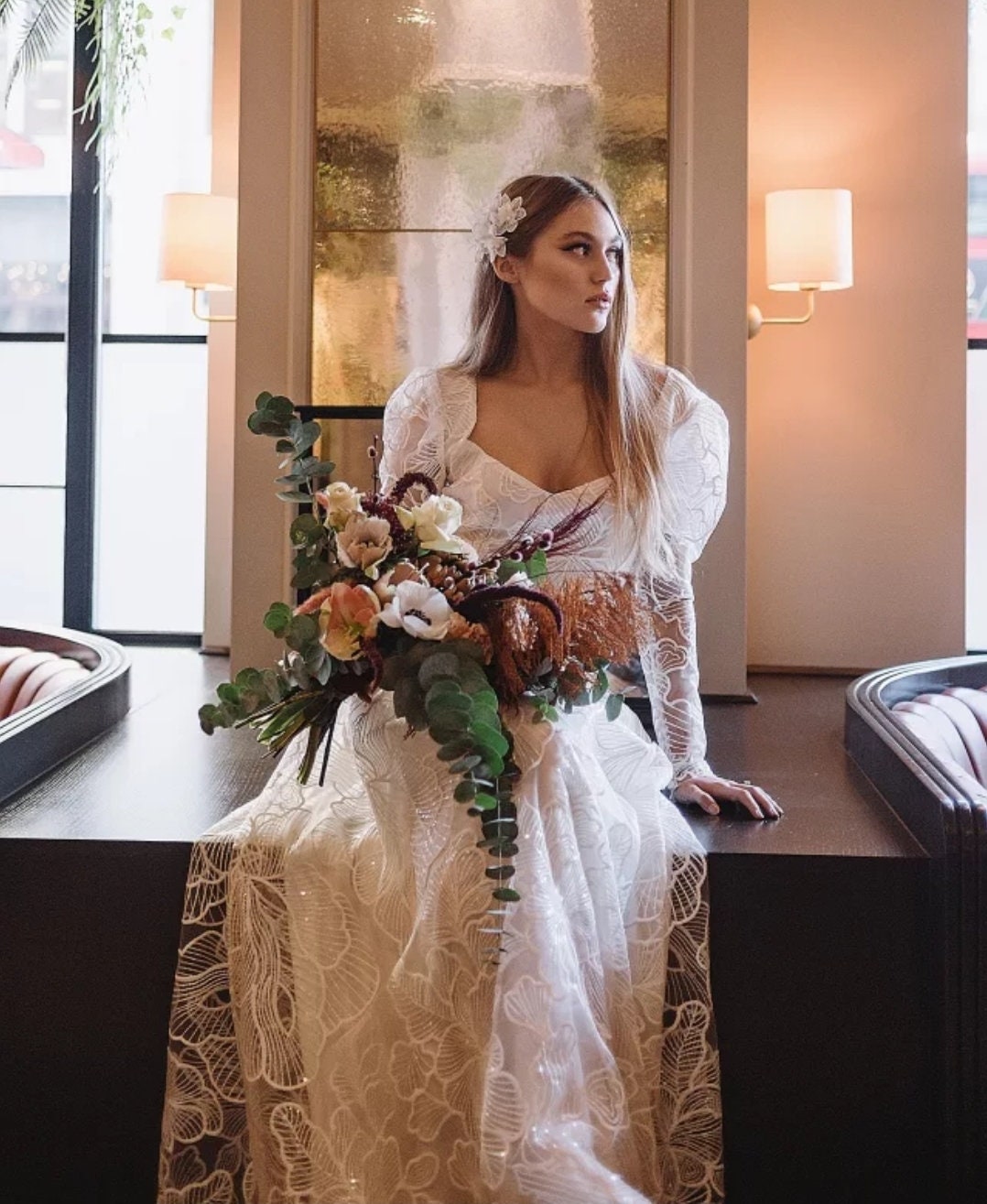 Tropical Floral Lace Wedding Dress
