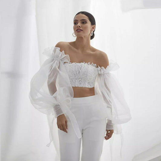 Detached Ruffles & Ribbon Transparent Full Length Sleeves