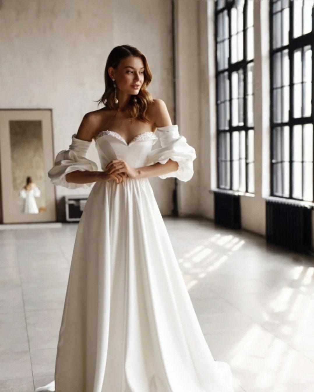 Detached Bicep Ruched Satin Cloud Sleeves