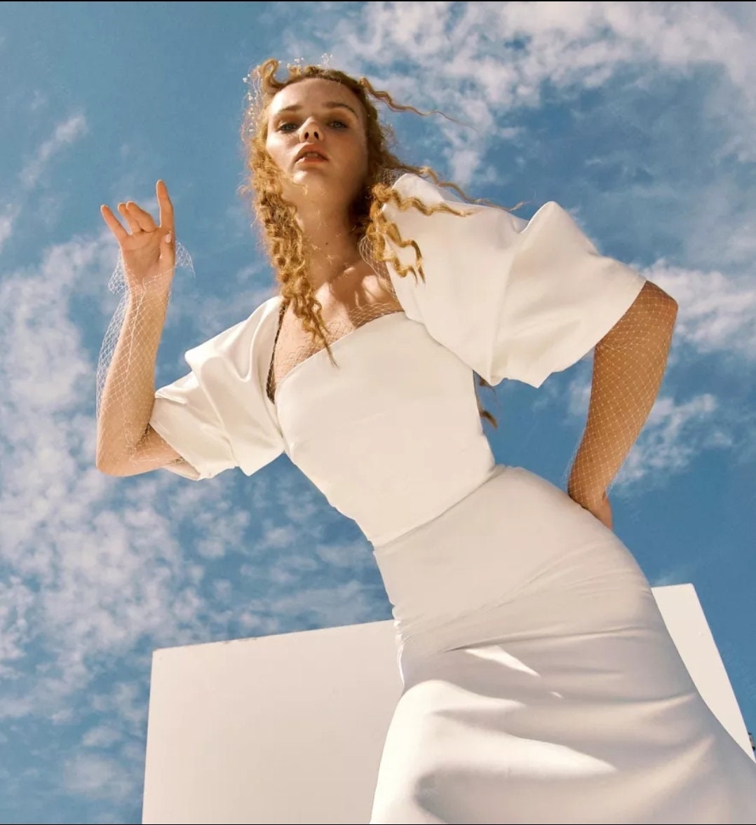 Detached Satin & Netting Voluminous Puff Sleeves