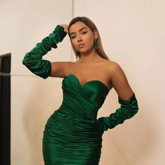 Detached Silk Satin Ruched Full Length Sleeves