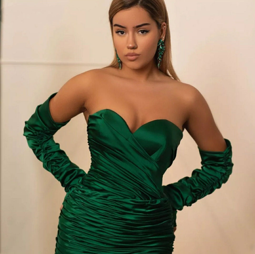 Detached Silk Satin Ruched Full Length Sleeves