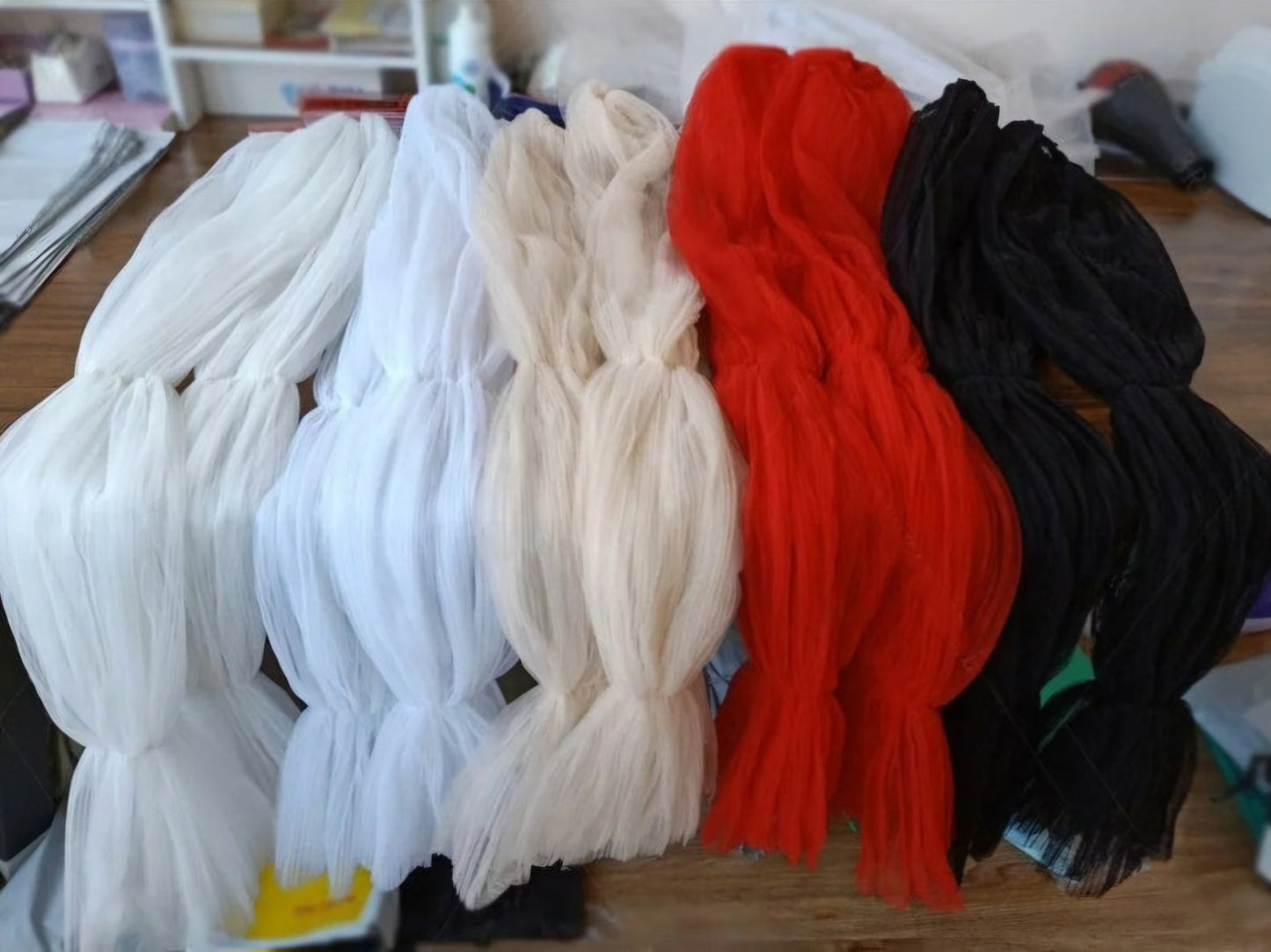 Detached Pleated Tulle & Ribbon Full Length Sleeves