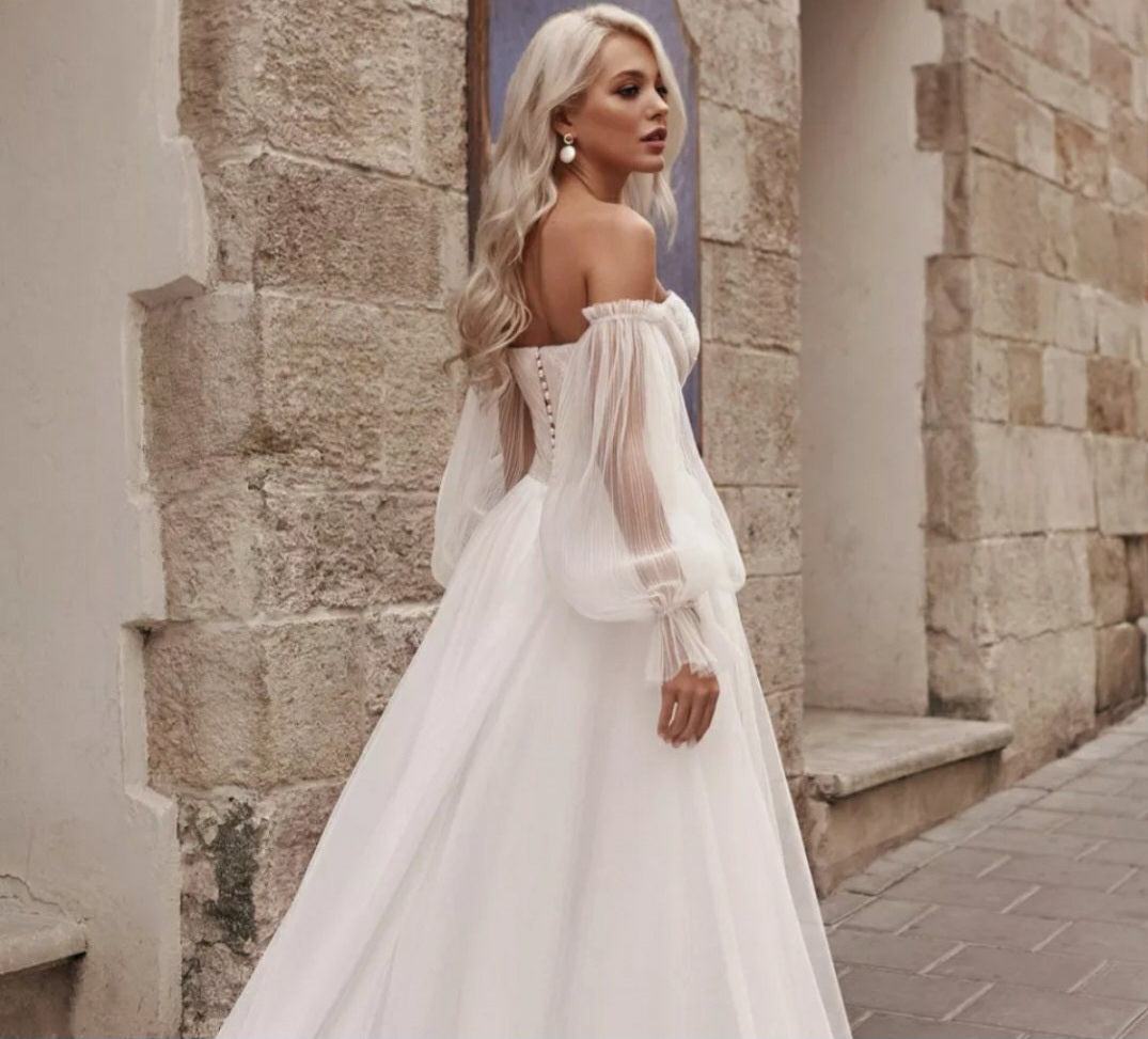 Detached Plisse Tulle Balloon Sleeves