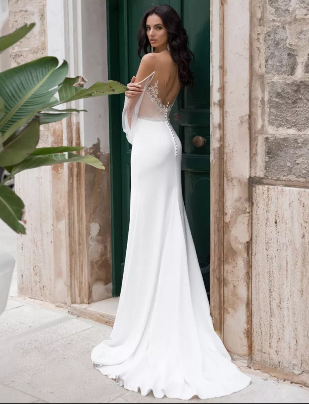 Open Back Satin Beaded Embellishment Sweetheart Mermaid Dress With Detachable Shawl