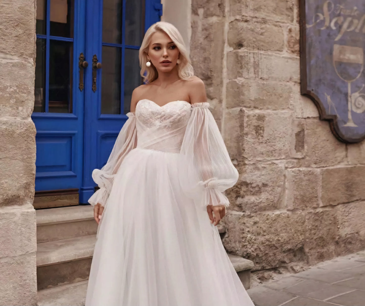 Detached Plisse Tulle Balloon Sleeves