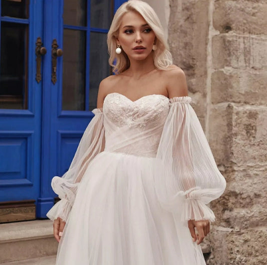 Detached Plisse Tulle Balloon Sleeves