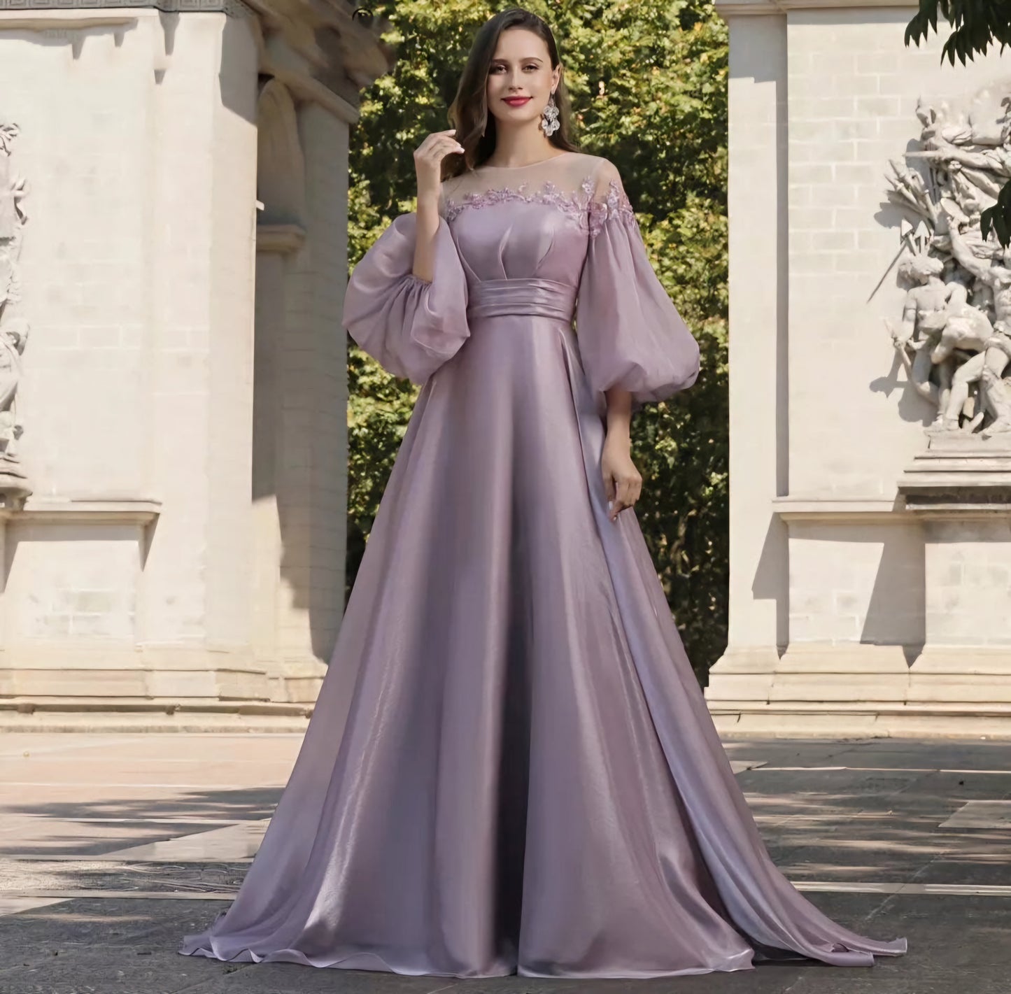 Modest Organza Puff Sleeve Vintage Style Dress