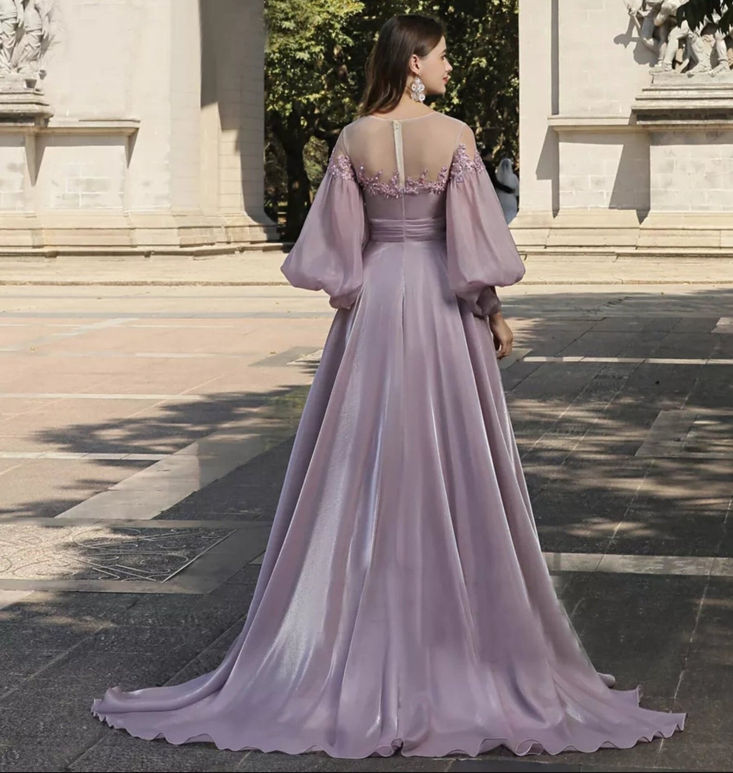 Modest Organza Puff Sleeve Vintage Style Dress