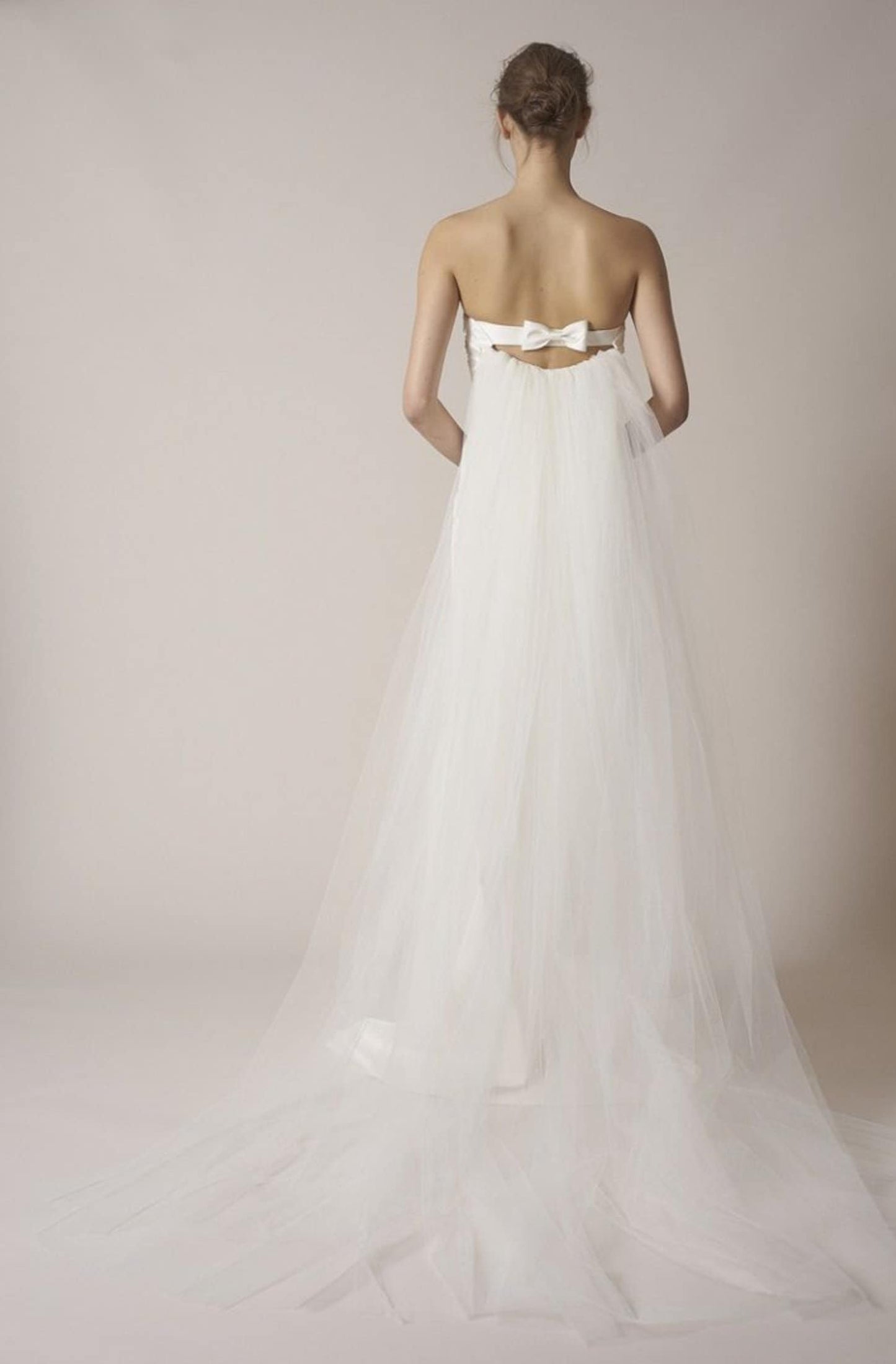 Strapless Floral Appliqués Dress With Attached Tulle Train