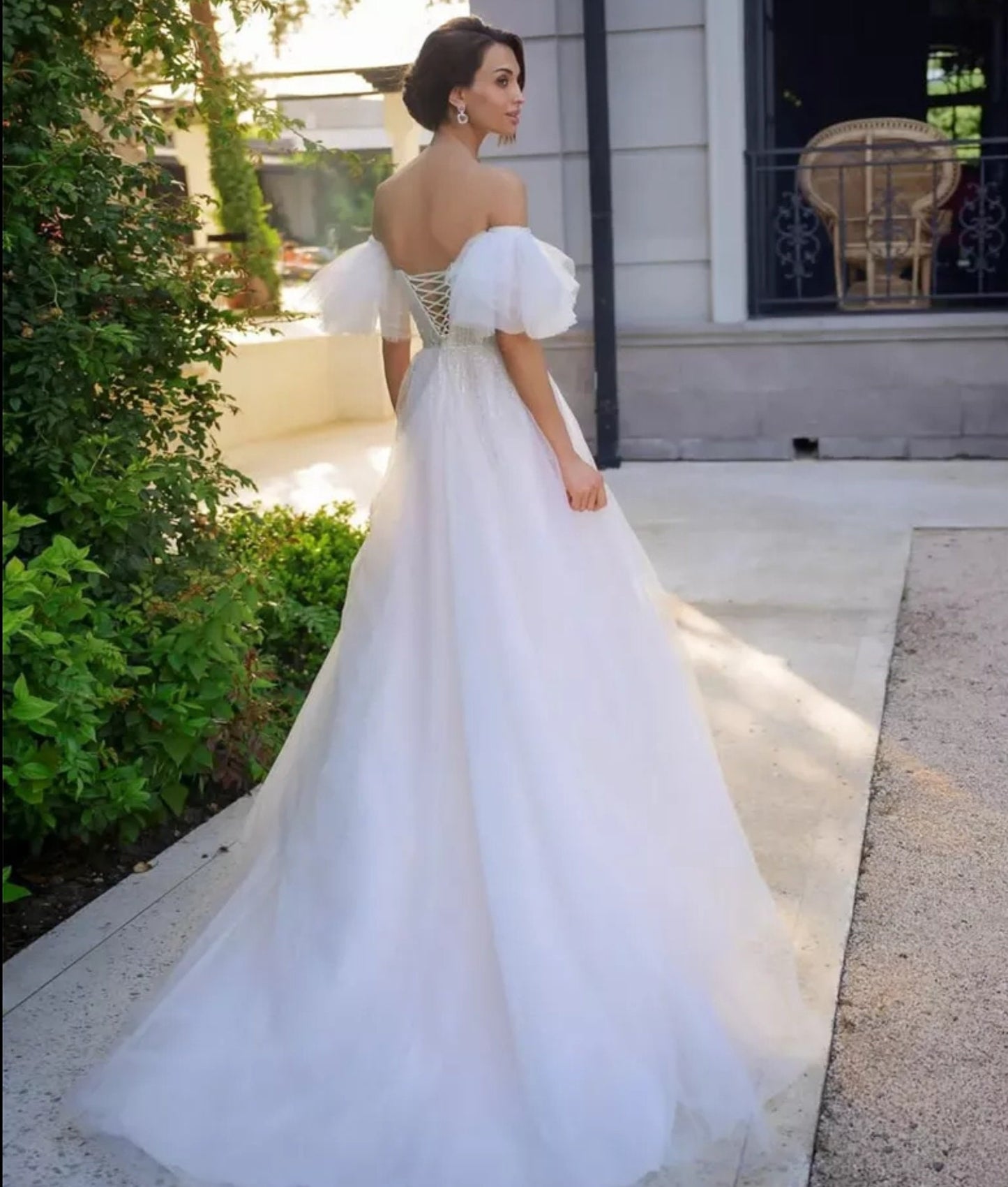 Detached Short Tulle/Glitter Tulle Layered Beaded Trim Sleeves