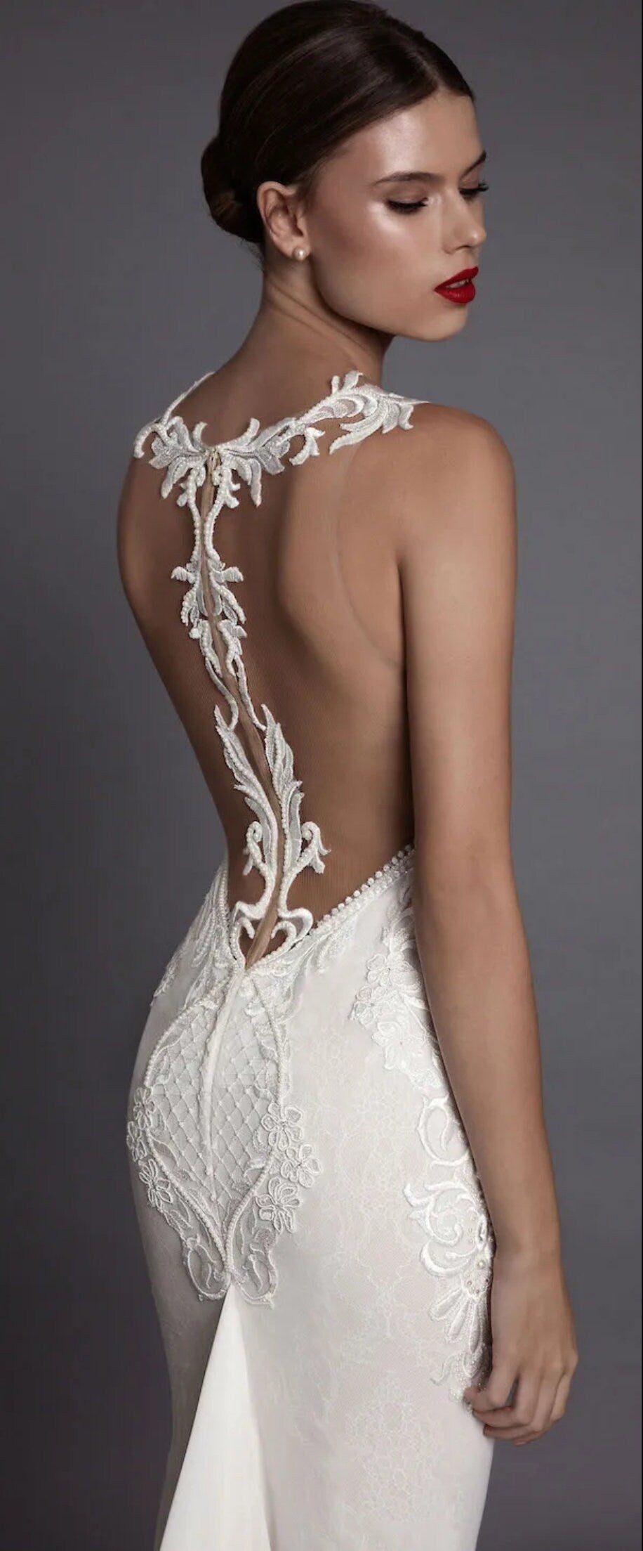 Illusion Lace Spaghetti Strap Trumpet Gown