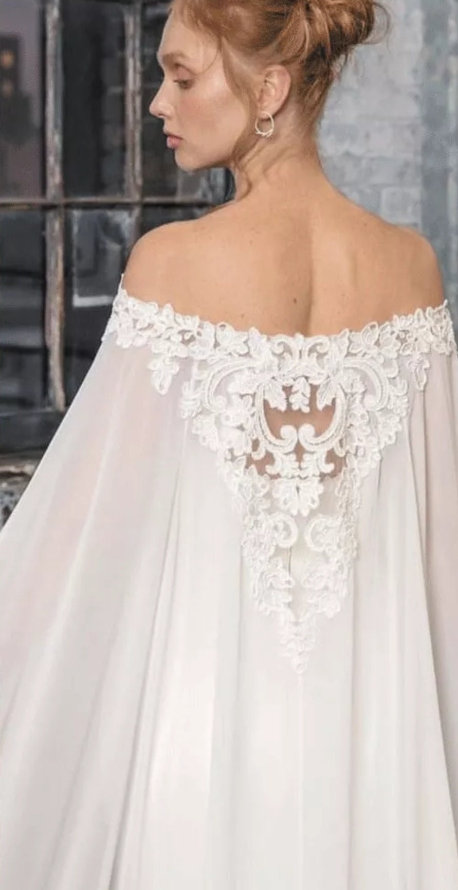 Chiffon & Lace Off The Shoulder Bridal Cape