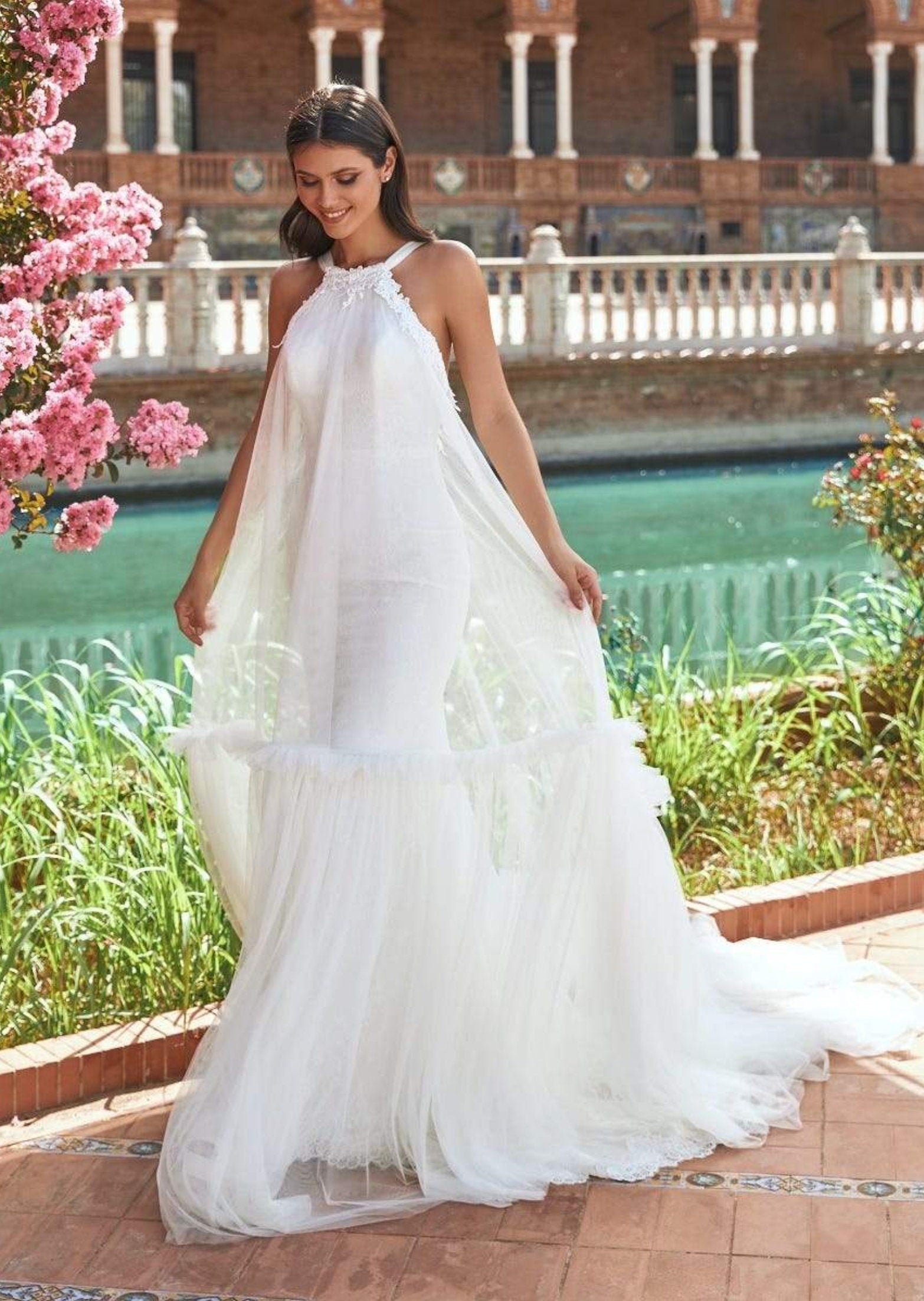 halter boho dress Boho Wedding Dress,boho Ruffled Halter Dress,beach Wedding Dress,ruffle High Low Maxi Dress, off White Ruffled Dress,backless Maxi Dress
