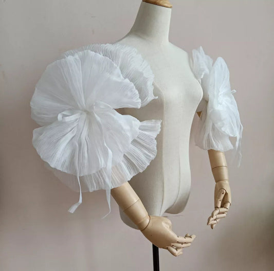 Detached Pleated Organza Petal With Center Ribbon Sleeves