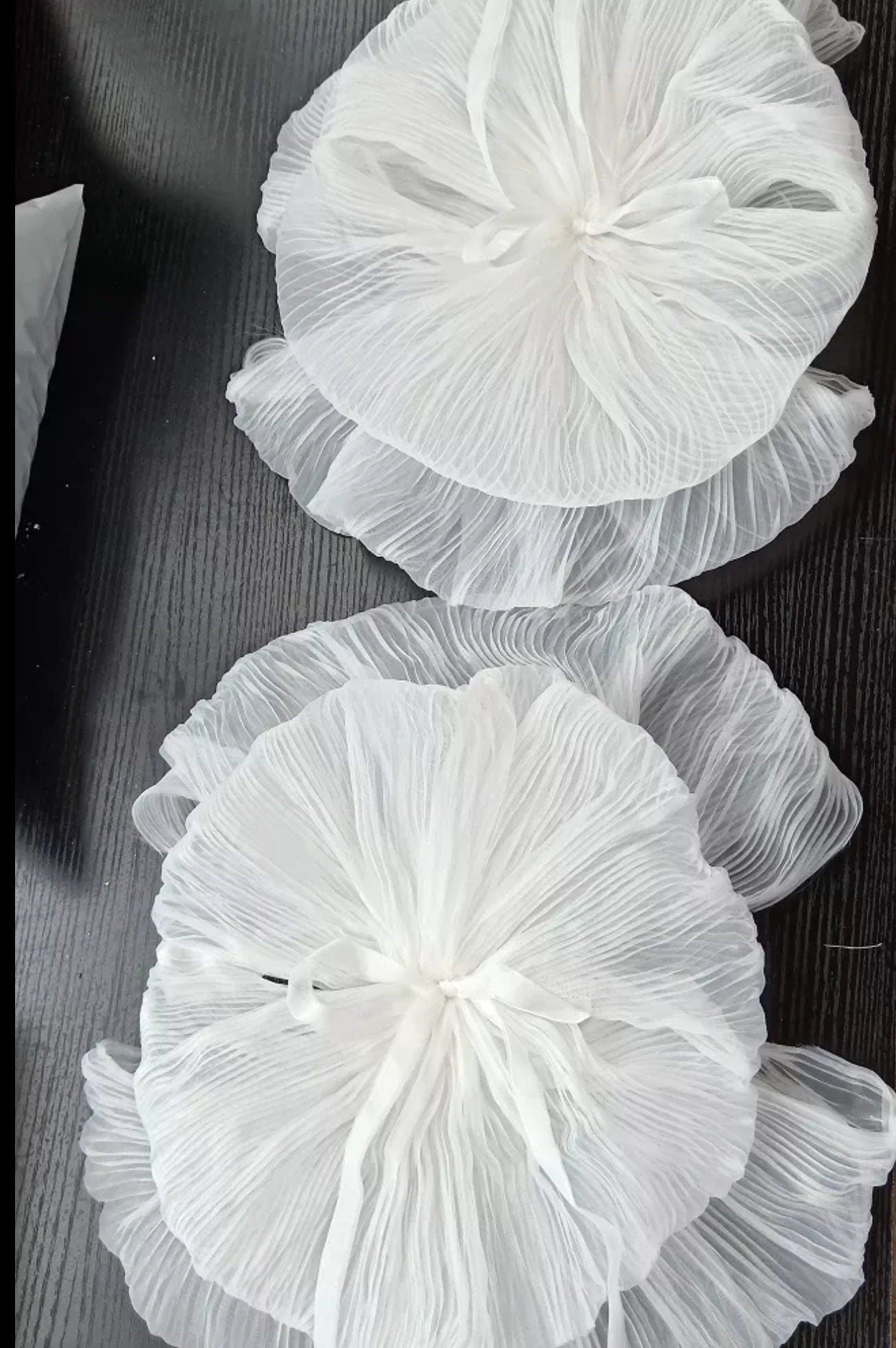 Detached Pleated Organza Petal With Center Ribbon Sleeves