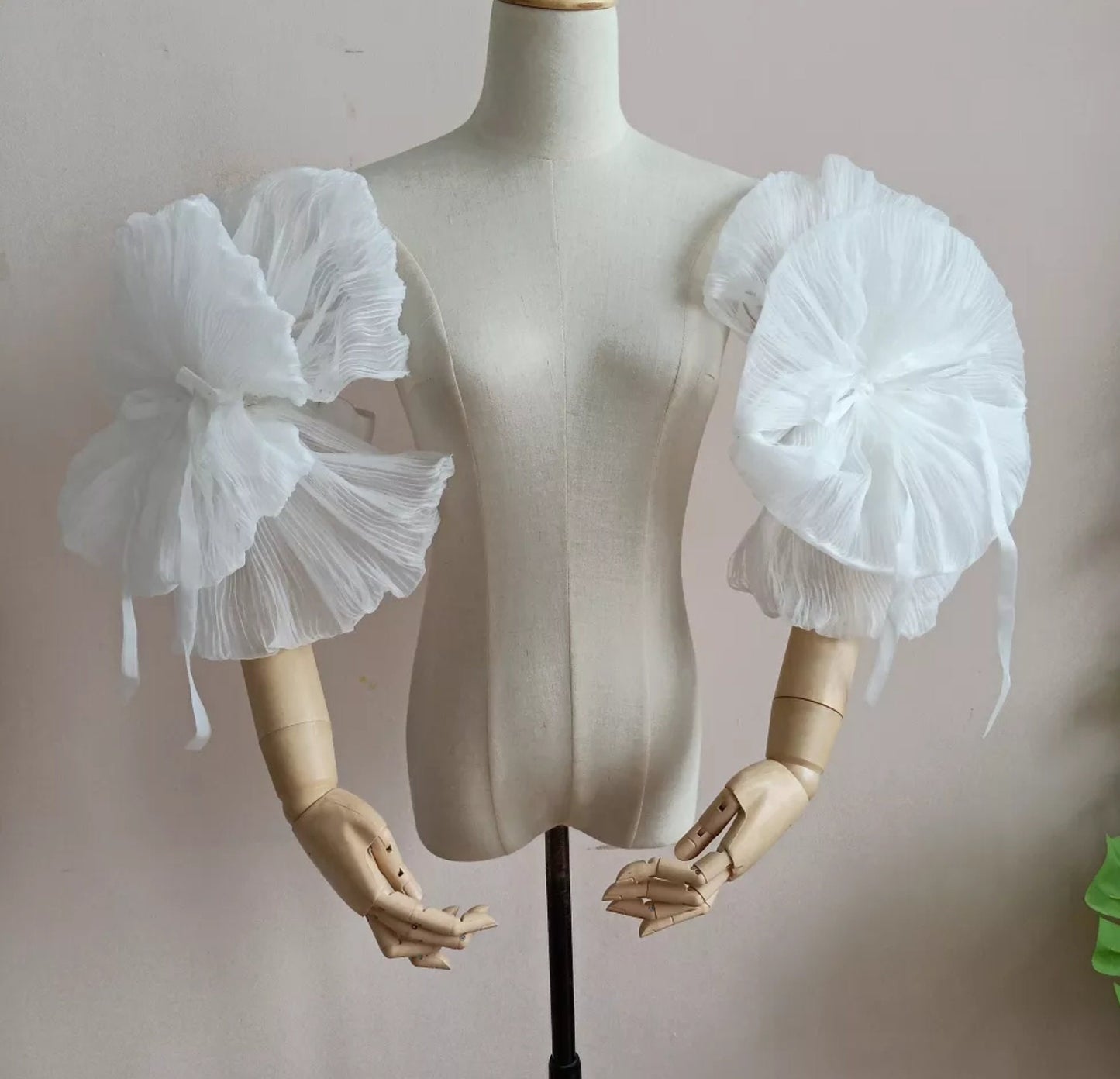 Detached Pleated Organza Petal With Center Ribbon Sleeves