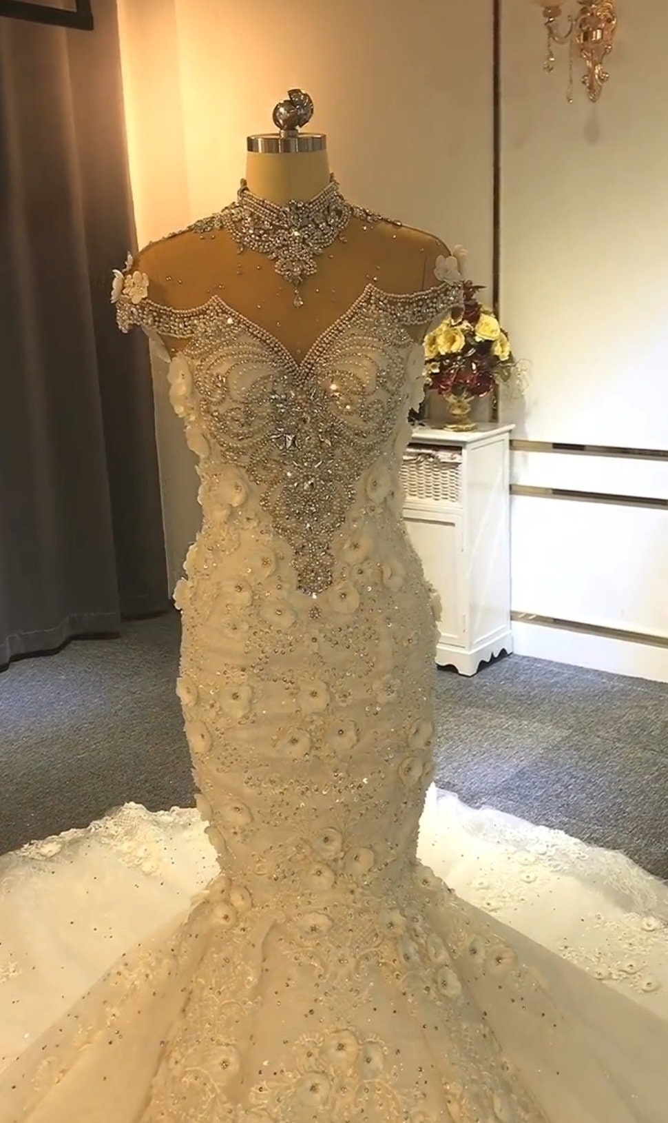 3D Floral Multi Beaded Luxury Mermaid/Trumpet Bridal Gown