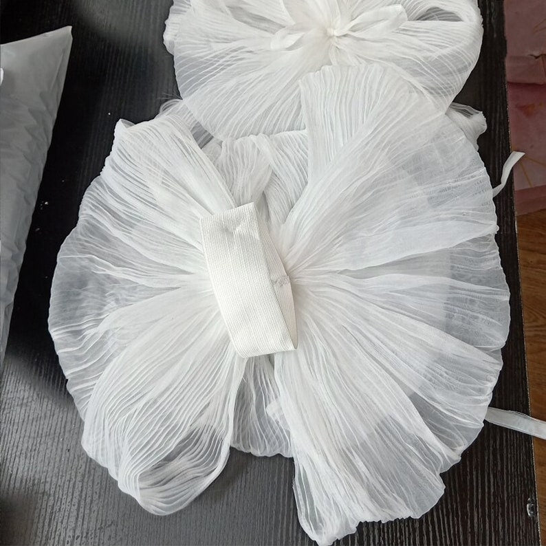Detached Pleated Organza Petal With Center Ribbon Sleeves