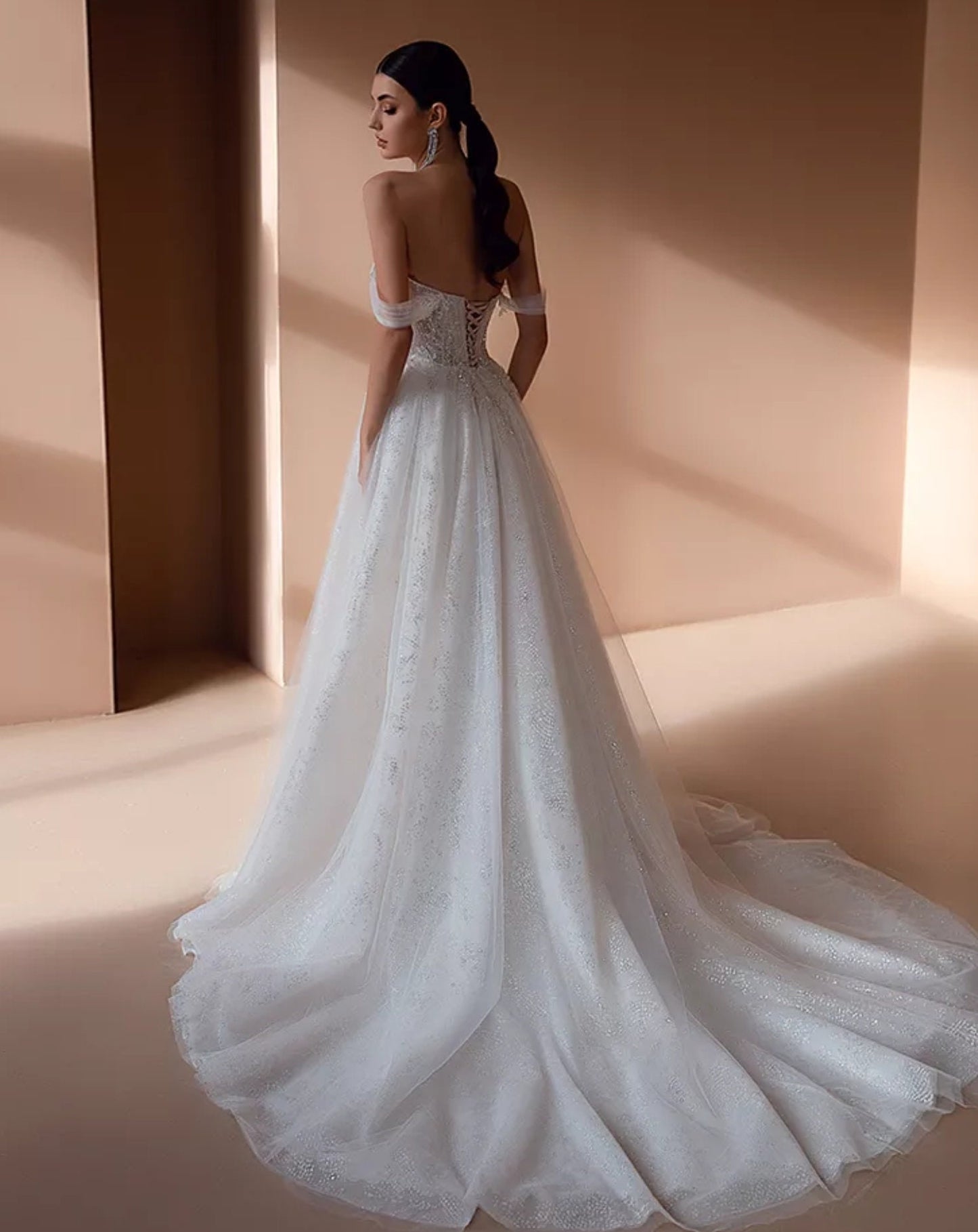 Beaded Appliqué Princess Off The Shoulder Glitter & Sequins Gown