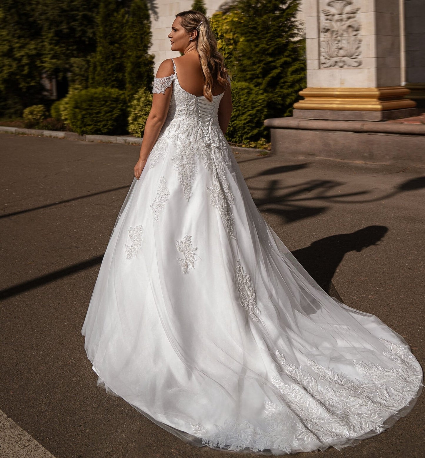Beautiful Beaded Sequin Spaghetti Strap & Off The Shoulder Sleeves Satin Tulle Gown