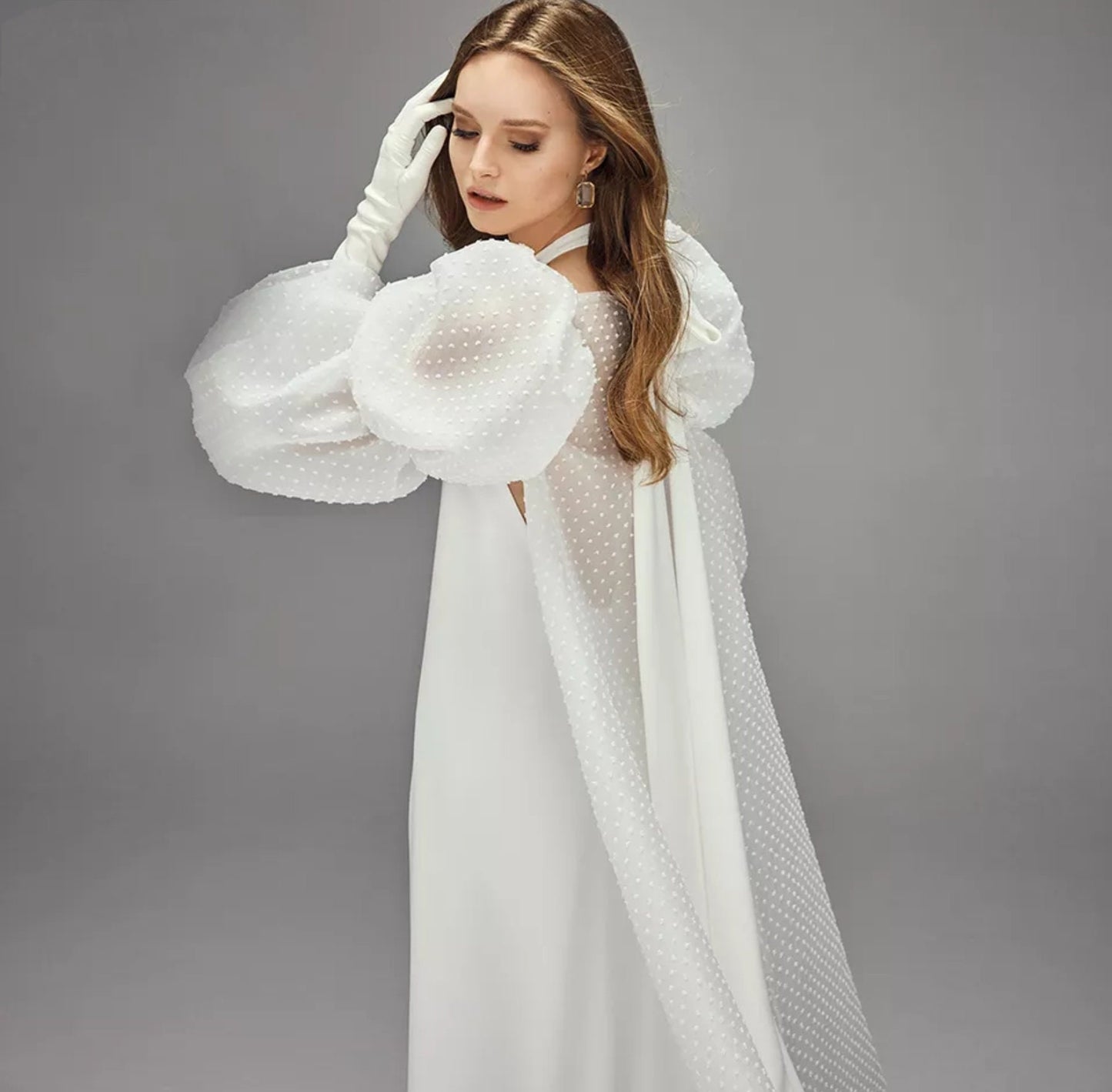 Dotted Chiffon & Ribbon Bridal Cape