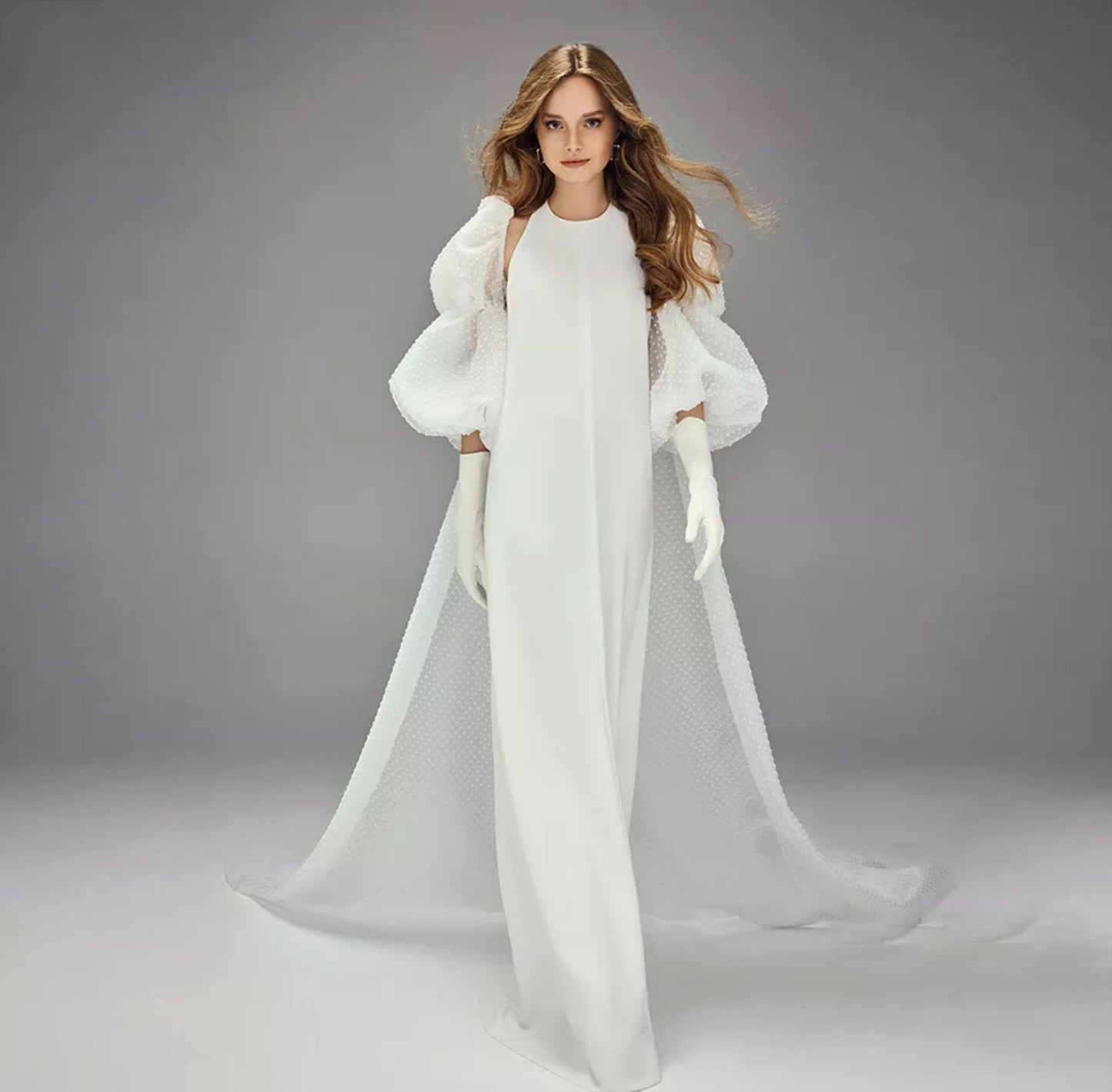 Dotted Chiffon & Ribbon Bridal Cape