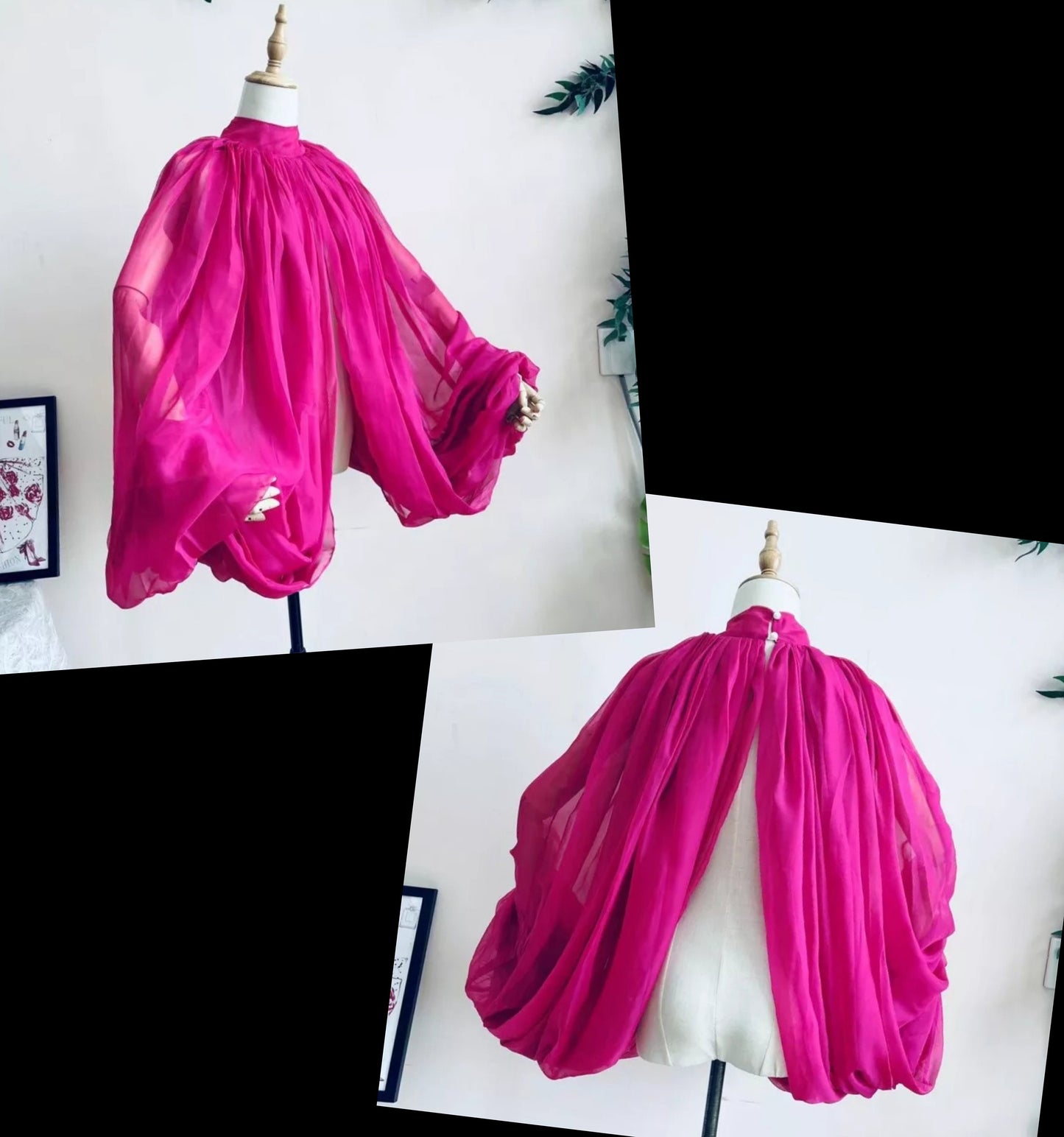 Silk Chiffon Lantern Puff Halter Style Full Detachable Bridal Sleeves