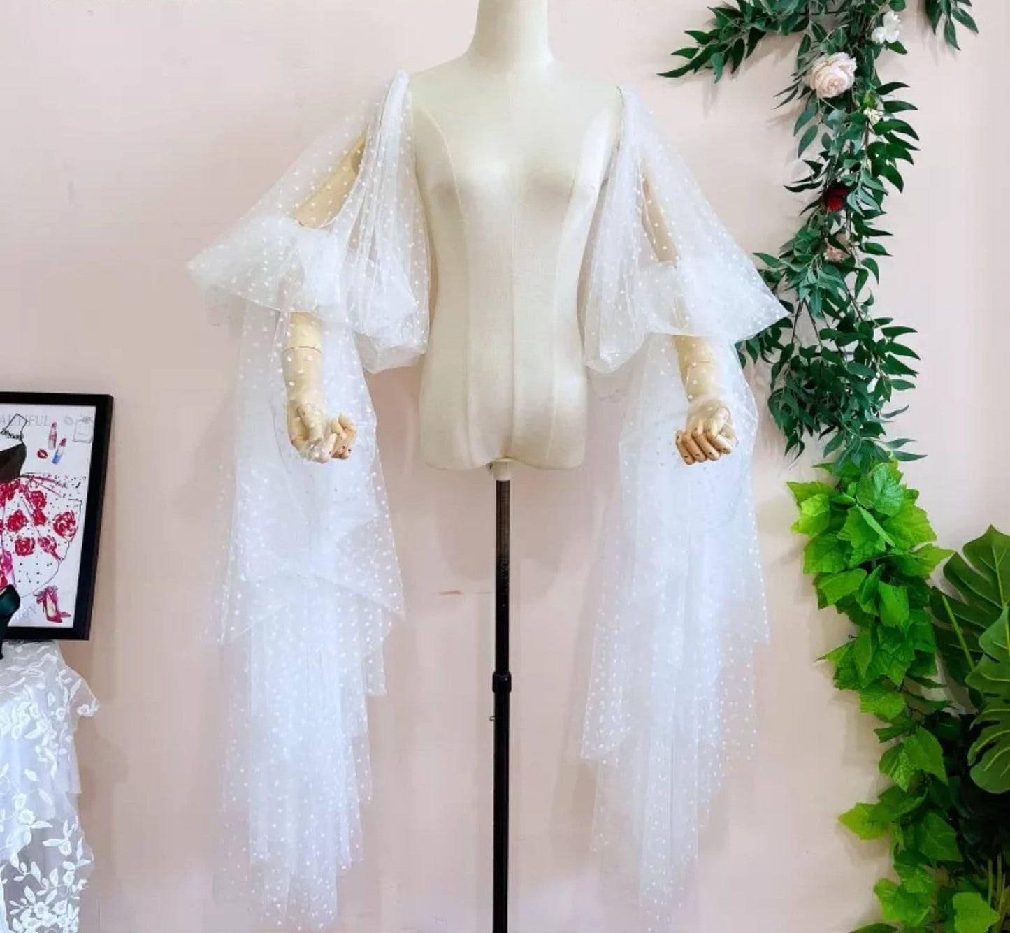 Detached Dotted Tulle Boho Billowing Sleeves
