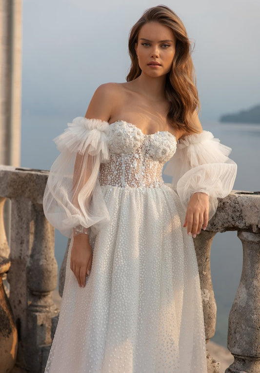 Detached 3/4 Layered Plisse Tulle Bicep Sleeves