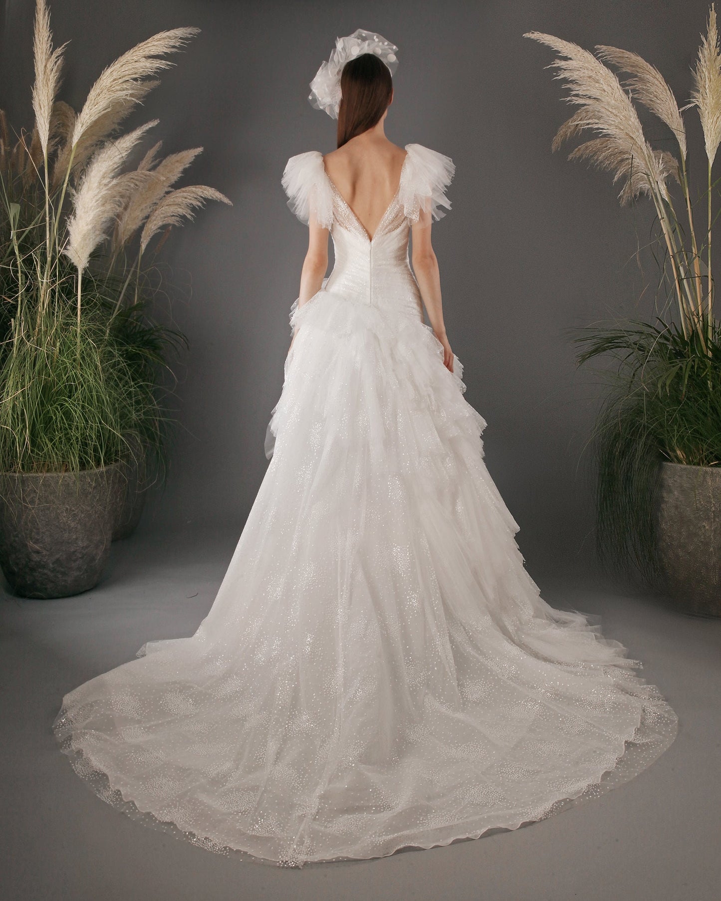 Sleeveless Ruffled Tulle Glitter & Ruched Bodice Asymmetrical Layered Dress