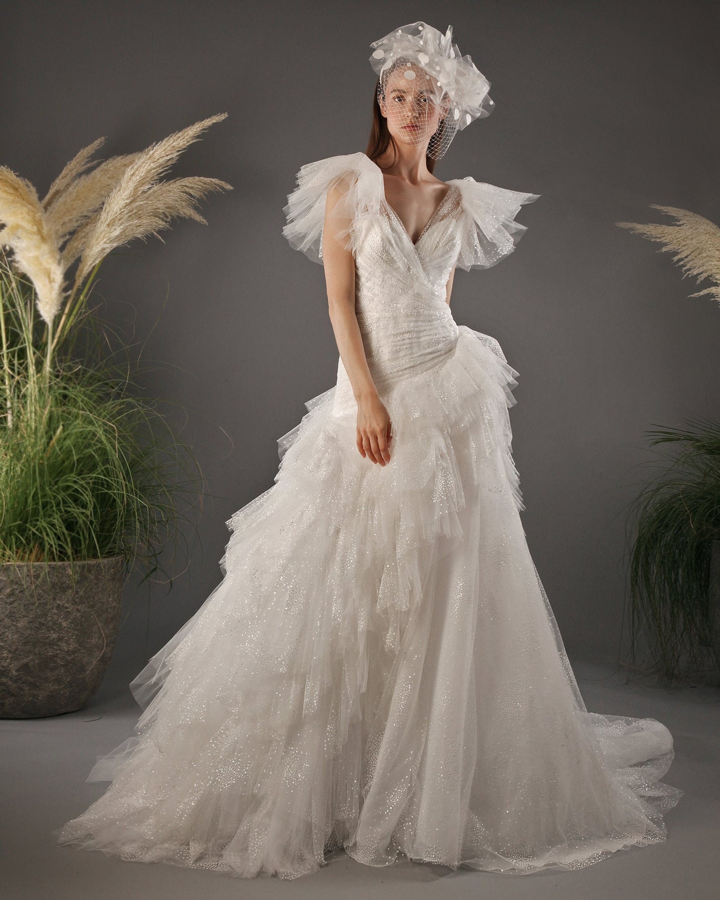 Sleeveless Ruffled Tulle Glitter & Ruched Bodice Asymmetrical Layered Dress