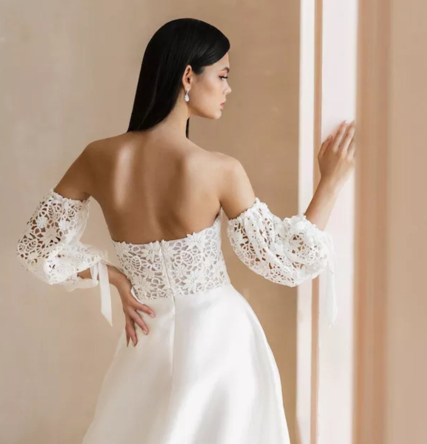 Detached Charming Boho Floral Lace & Ribbon Sleeves
