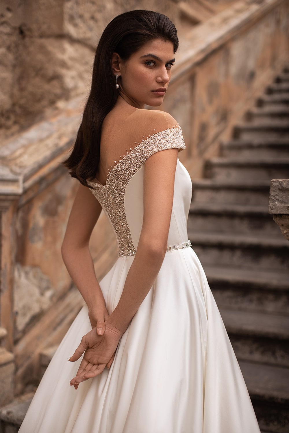 Beaded Illusion Deep V Sweetheart Gown With Beaded Back And Waistline Gown