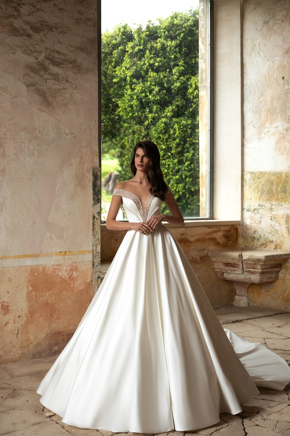 Beaded Illusion Deep V Sweetheart Gown With Beaded Back And Waistline Gown
