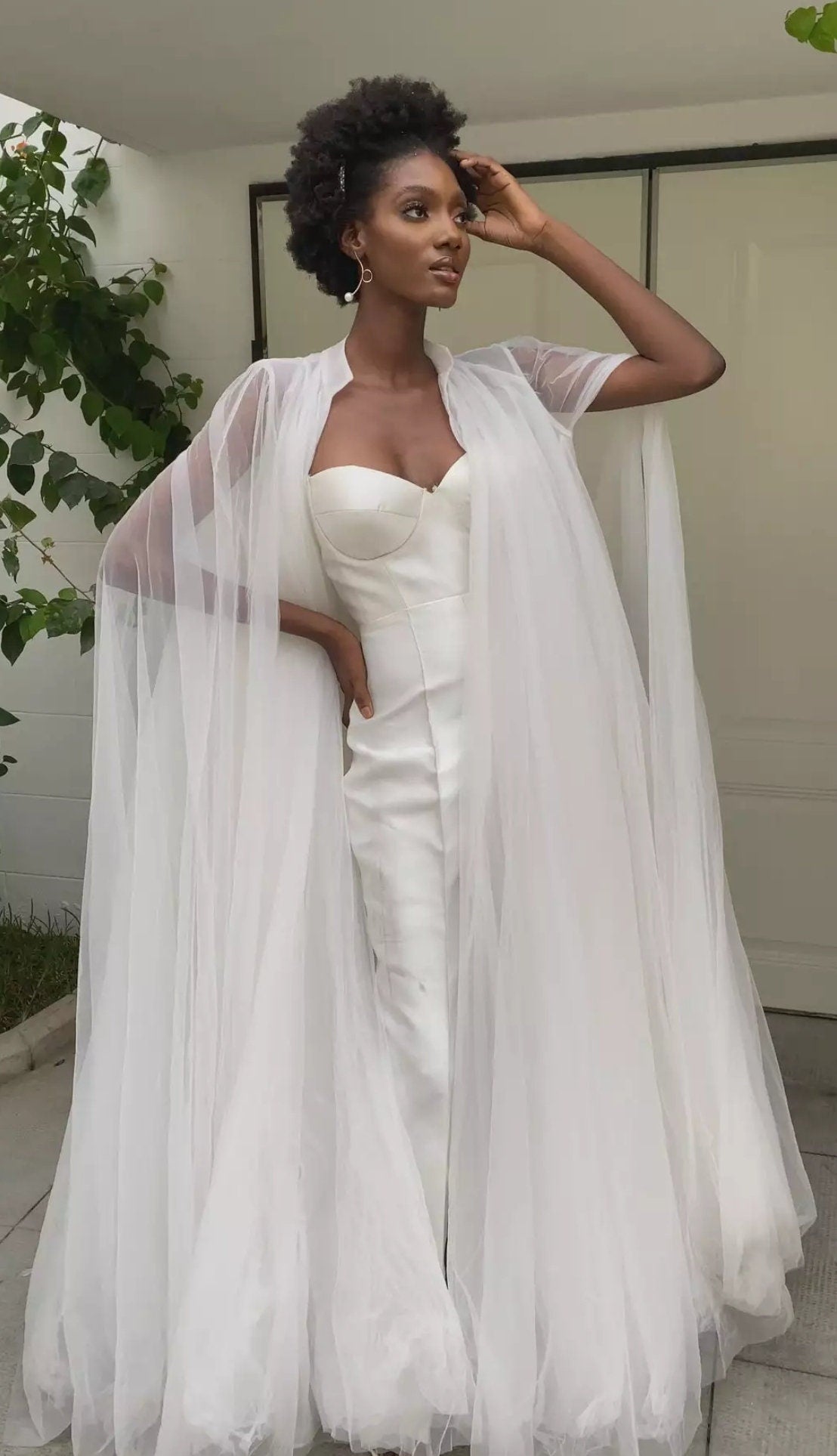 Flowing Floor Length Layered Tulle Bridal Jacket