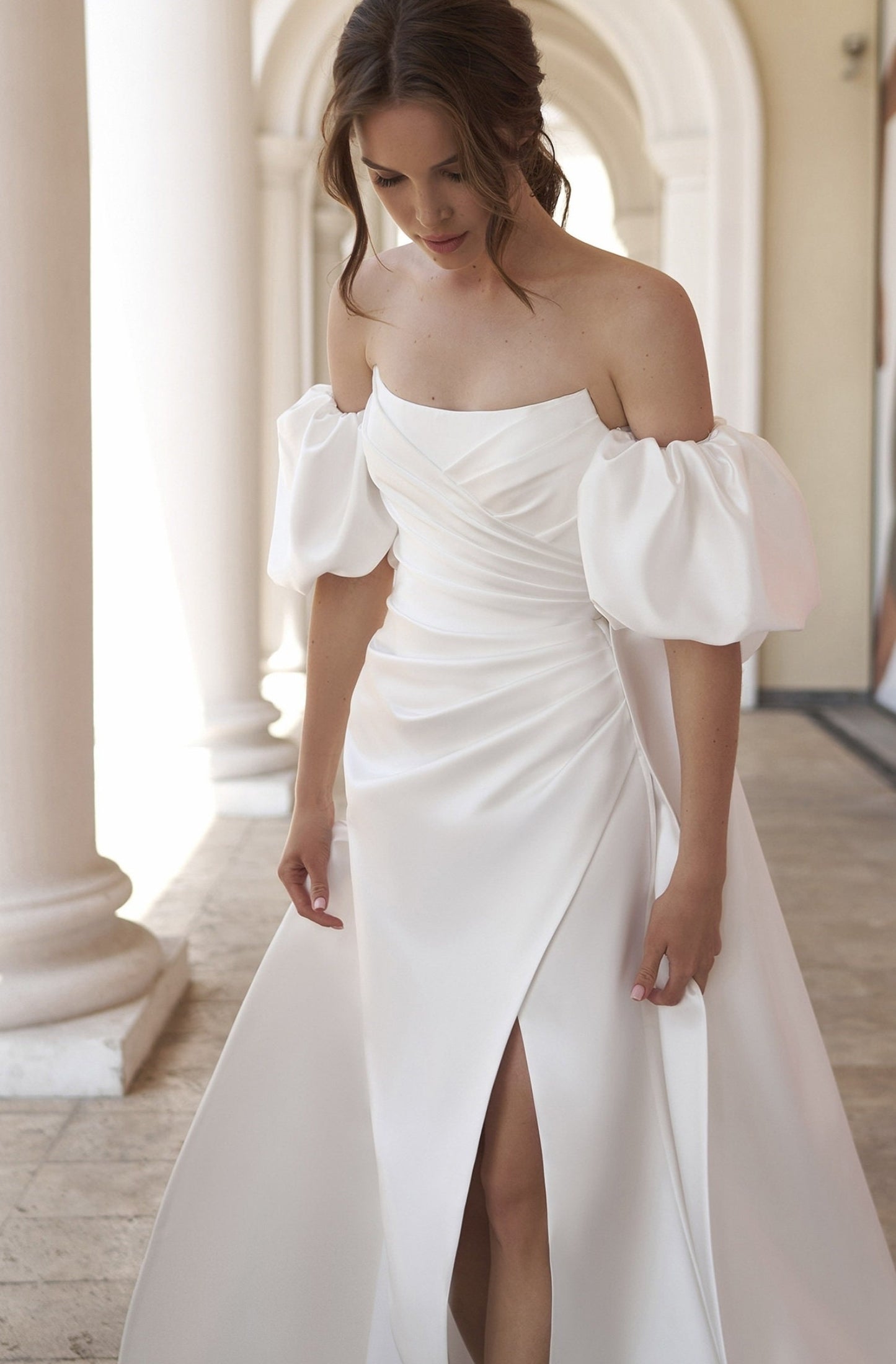 Satin Cloud Puff Sleeve Bow Knot Back Bridal Jacket