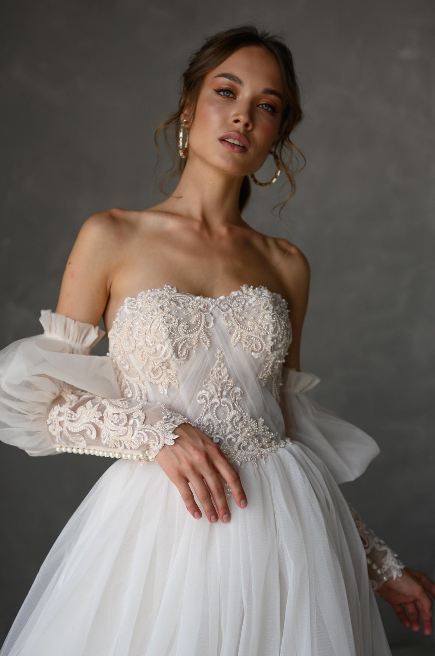 Victorian Sweetheart Strapless Gown With Detached Sleeves