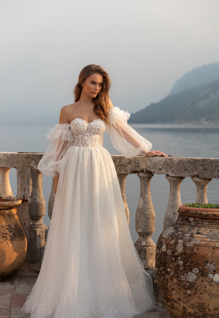 Detached 3/4 Layered Plisse Tulle Bicep Sleeves