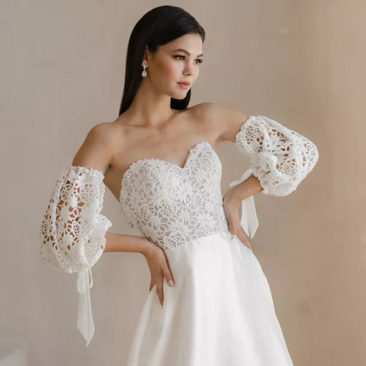 Detached Charming Boho Floral Lace & Ribbon Sleeves