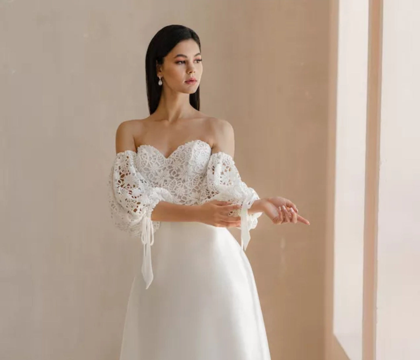 Detached Charming Boho Floral Lace & Ribbon Sleeves