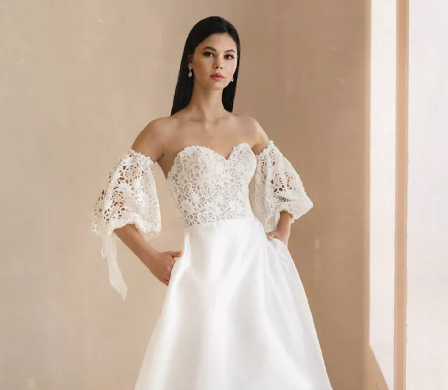 Detached Charming Boho Floral Lace & Ribbon Sleeves