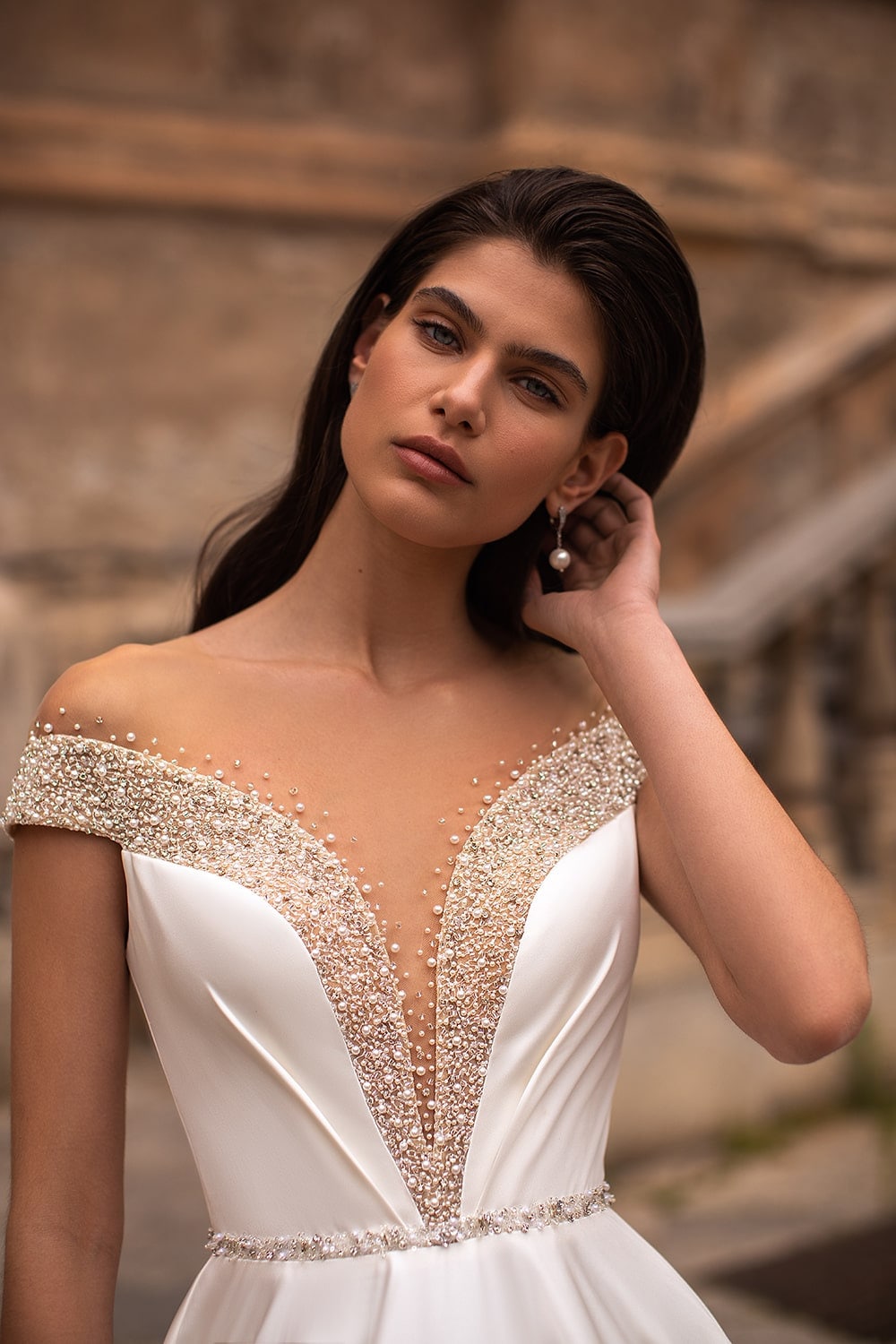 Beaded Illusion Deep V Sweetheart Gown With Beaded Back And Waistline Gown