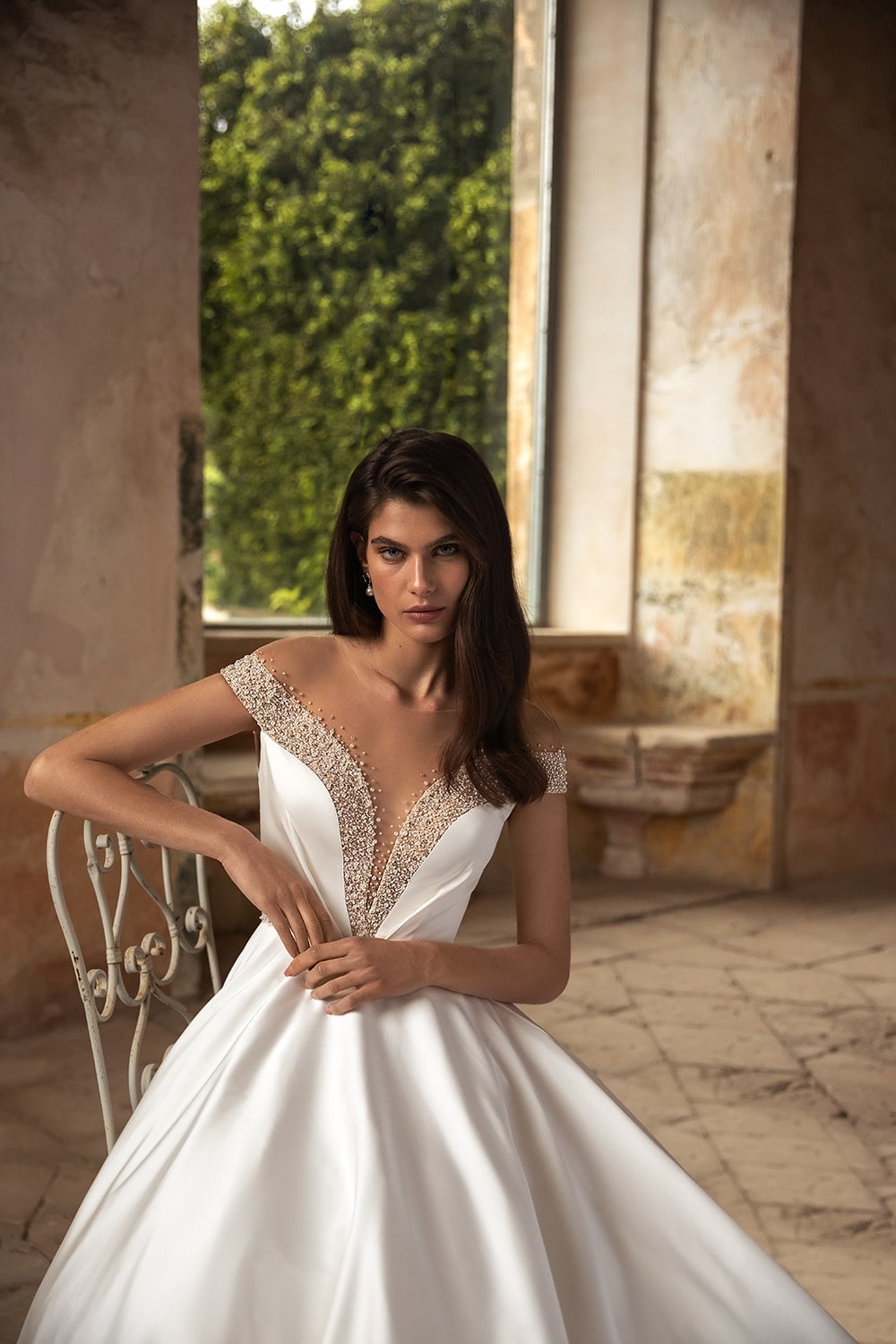 Beaded Illusion Deep V Sweetheart Gown With Beaded Back And Waistline Gown