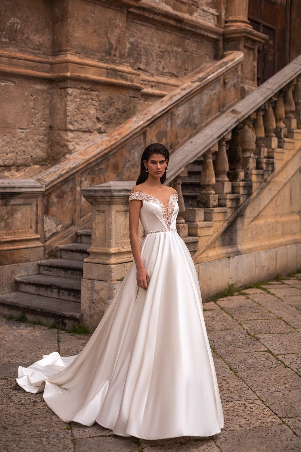 Beaded Illusion Deep V Sweetheart Gown With Beaded Back And Waistline Gown